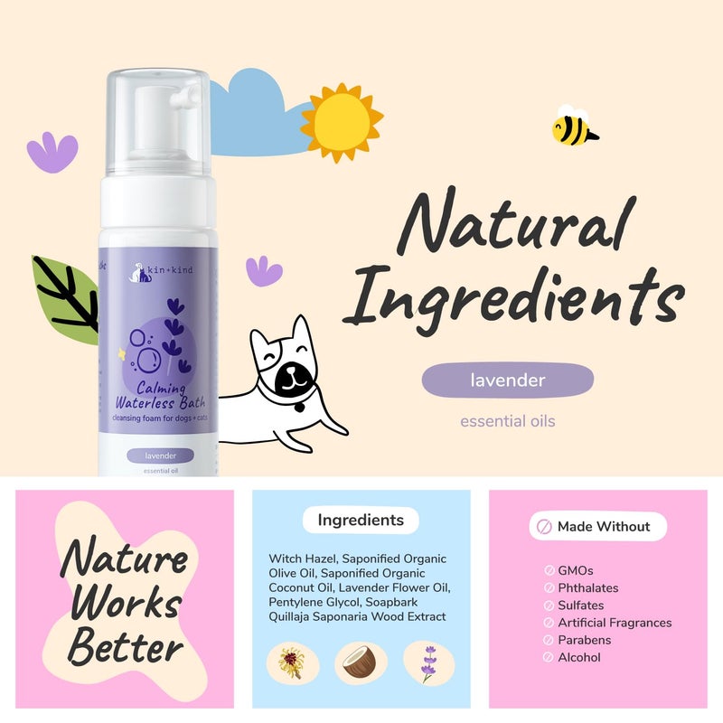kin+kind Waterless Dry Shampoo for Dogs - Rinse-Free, Eliminate Itch and Odor, Natural Formula with Witch Hazel, Coconut Oil, Olive Oil and Lavender - Made in USA - Image 4